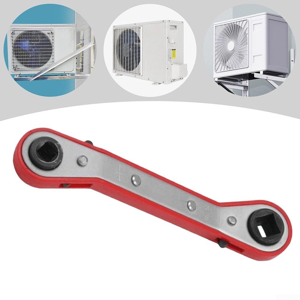 Chiave a cricchetto quadrata a doppia testa per apparecchiature di refrigerazione con aperture da /4" 3/8" 5/16" 3/16" in acciaio al carbonio cromato per HVAC e (bianco piatto)