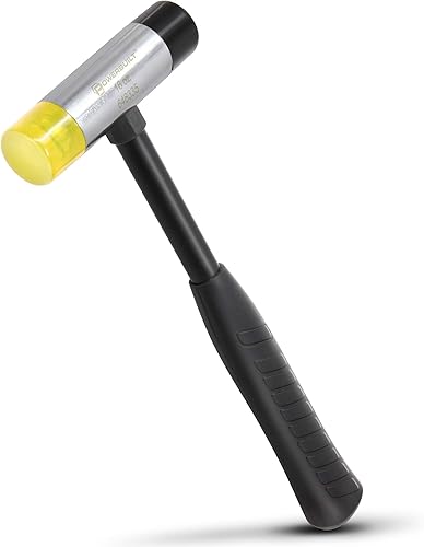 Powerbuilt Martillo facial suave de 16 onzas, goma que no se daña, mango de acero tubular ligero con cómodo agarre antideslizante, amarillo negro