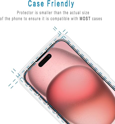 Miniatura 6 de by HPTech - Protector de pantalla para iPhone 15 de vidrio templado de 6.1 pulgadas, fácil de instalar, sin burbujas, dureza 9H