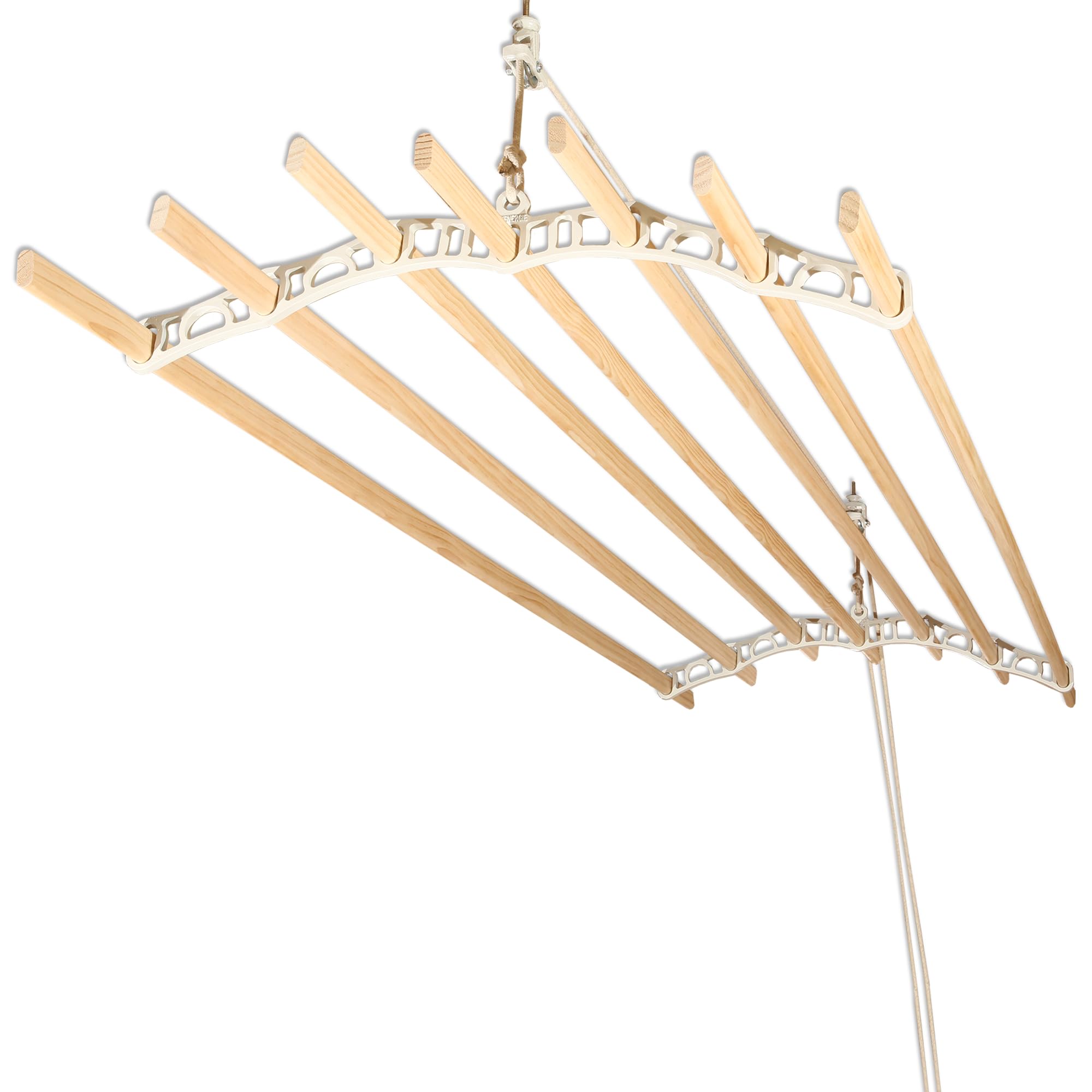 LOWENERGY 7 Lath Pulley Clothes Airer Ceiling Maid โ Traditional Victorian Laundry Rack Dryer for Kitchen, Utility, Bathroom or Garage (White 2.4M)