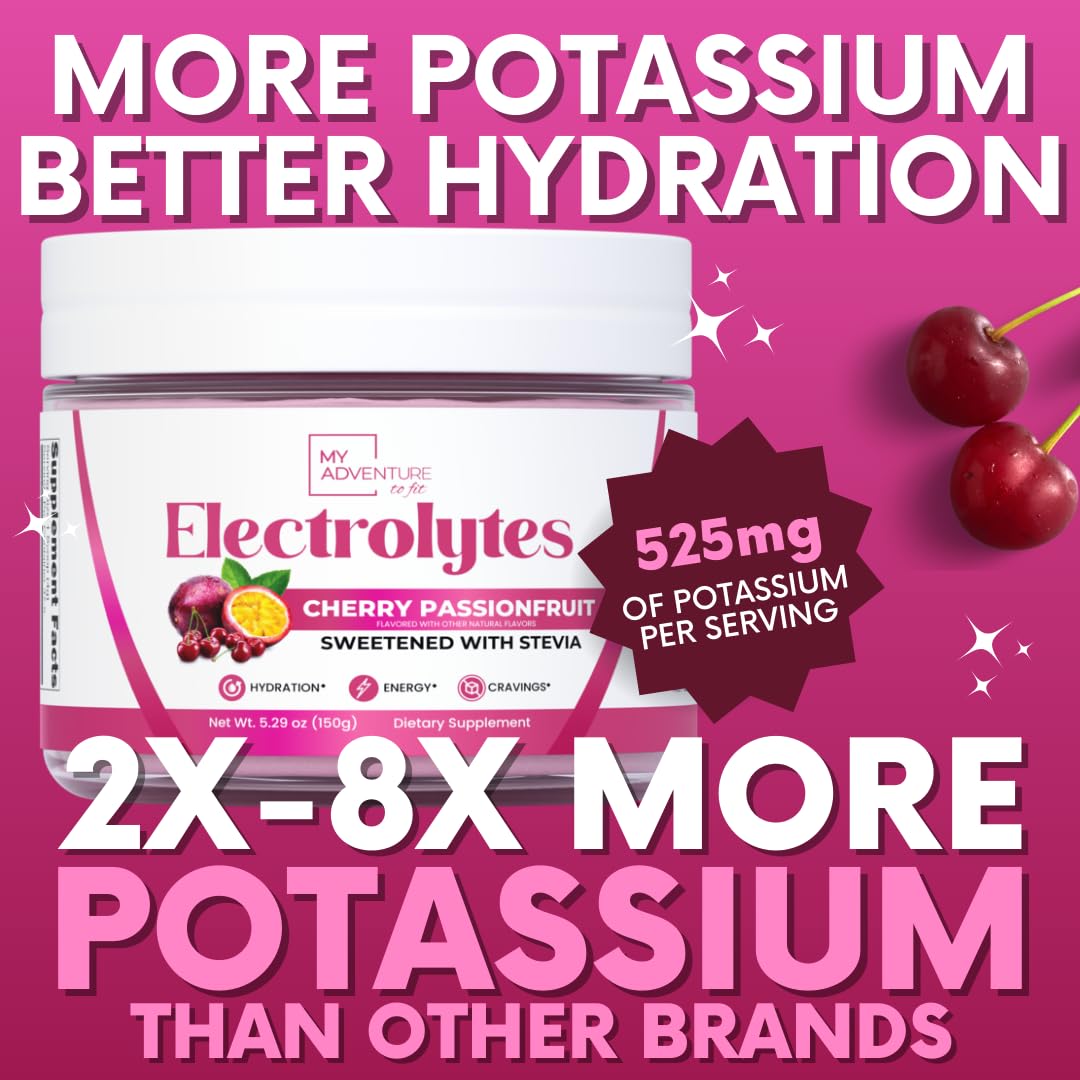 Zero Sugar - Cherry Passionfruit Electrolytes Powder - Refreshing Hydration - Caffeine Free Energy with All Natural Ingredients - Vegan, Keto, Paleo - Sugar Free Electrolytes Drink Mix - 30 Servings