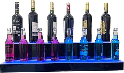 Vista 8 de Estante de botella de licor iluminado por LED de 31 pulgadas y 2 escalones, estante de botella iluminado para el hogar, estante de bar comercial