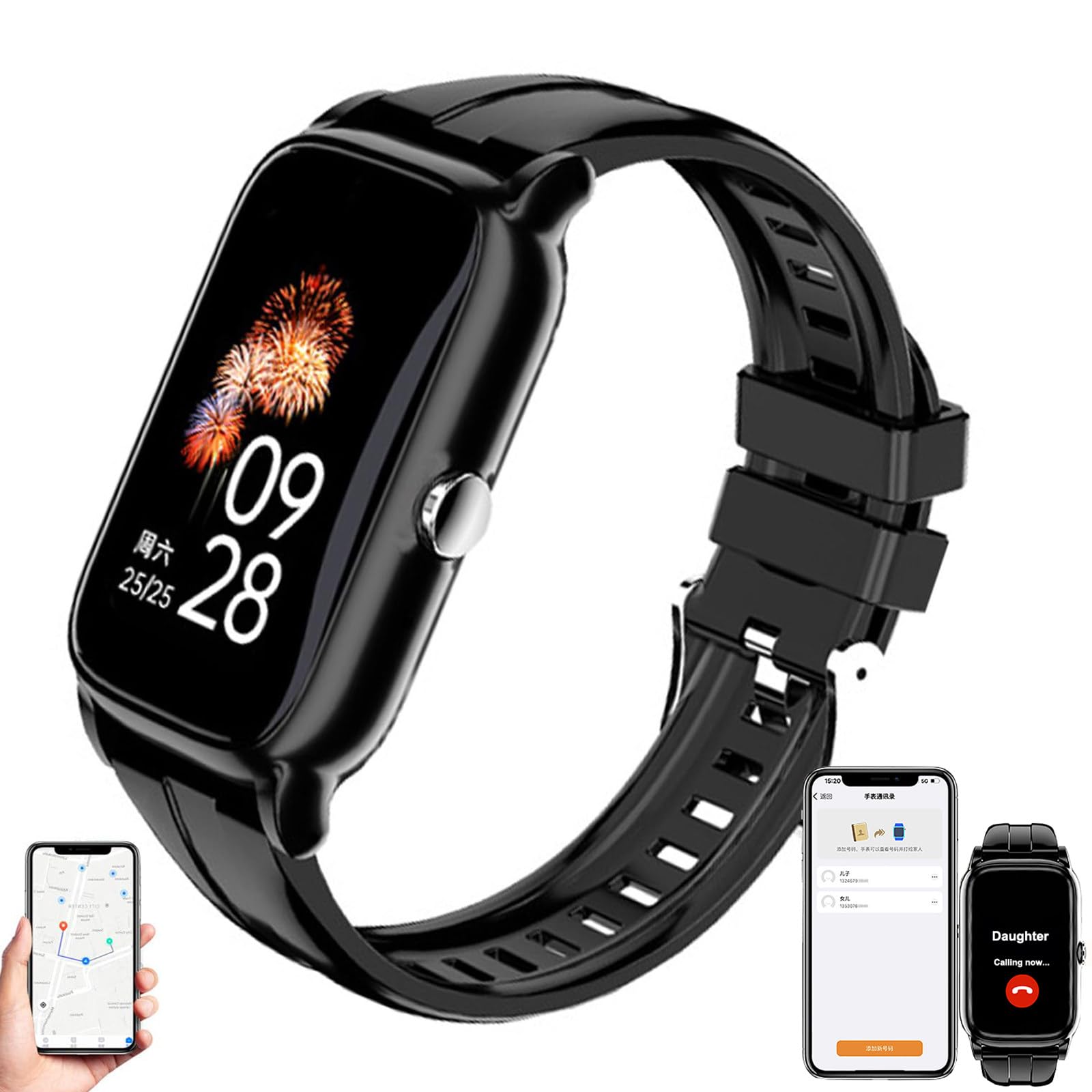 Montre connectée GPS pour personnes âgées, détection de chute, bouton SOS, appel vidéo HD, surveillance de la santé pour les personnes âgées et les patients atteints de démence