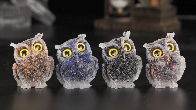 Set de 2 Figuras de Búho de Cristal Amatista 3 pulgadas miniatura 7