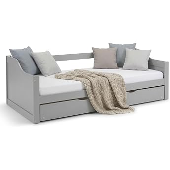 Homestyle4u Bunk Bed 90 x 200 cm Grey Pine Trundle Bed with Slatted Frame