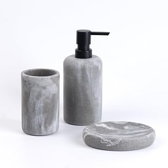 Bathroom Set 3-Piece Bathroom Set of Soap Dispenser Soap Dish and Toothbrush Holder Resin Clouds Stone Bathroom Set of 3