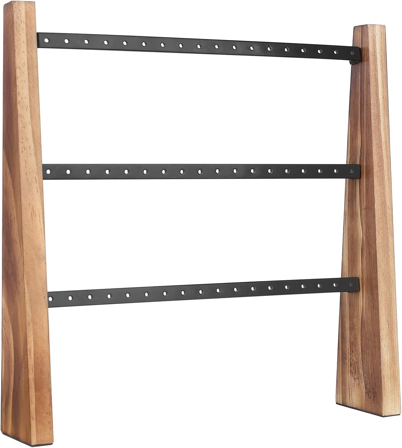 SONGMICS Jewelry Display Stand Holder, Earring Rack Tree, Wall-Mounted or Table Setting, 3 Metal Bars with Holes, Angle Adjustable, Rustic Brown and Black UJJS017B01