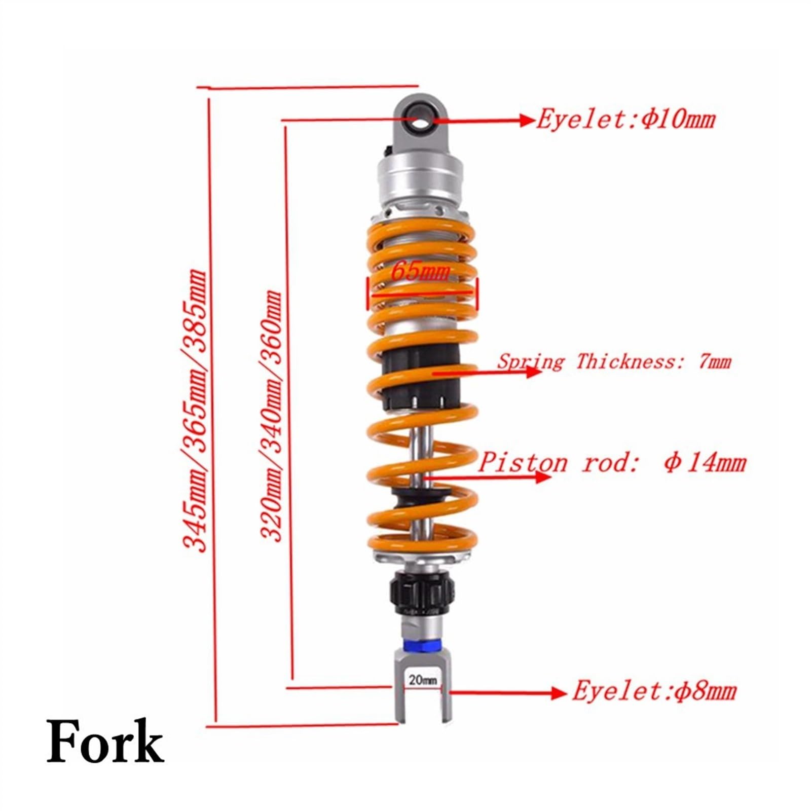 1 Pièces 310mm/320mm/330mm/340mm/350mm//360mm Amortissement Arrière De Moto Ajuster L'amortisseur Pour Suspension Arrière Pour Kawasaki(320mm Fork)