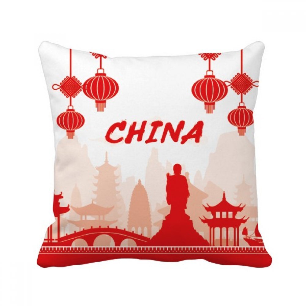Coussin Landmark China de qualité supérieure avec motif silhouette rouge 40x40cm