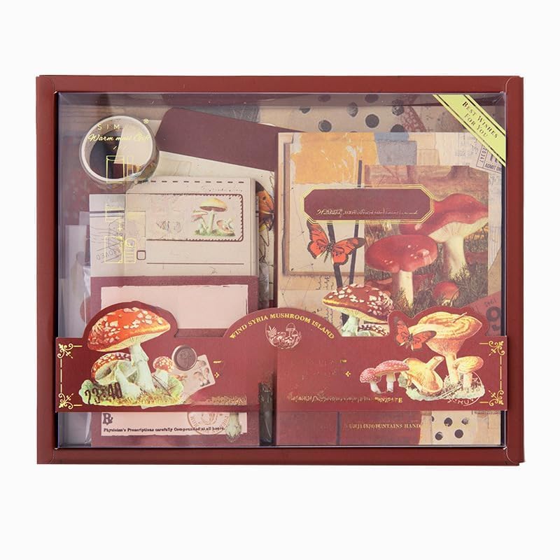 Image of GDNK Scrape Book Kit Scrapbooking Kit Vintage Journal Scrapbook Pack DIY Paper Stickers, Craft Kits Notebook, Collage Album Aesthetic Sticker Journaling Scrapbook Photo Album (Red Mushroom)