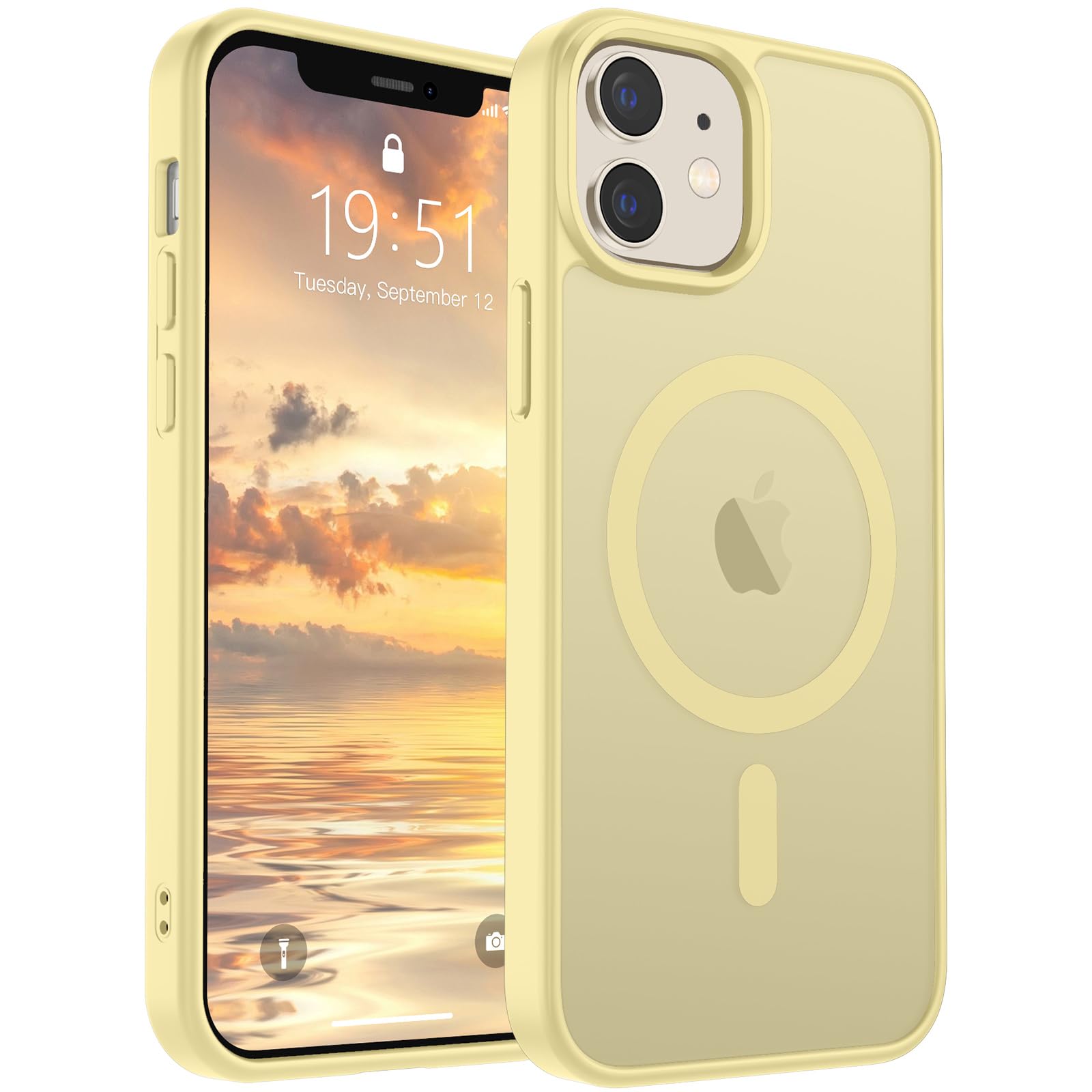 SUPFINE Magnetic for iPhone 12 Case/iPhone 12 Pro Case (Compatible with MagSafe)(Military Grade Drop Protection) Slim Translucent Matte with Anti-Fingerprint Phone Case,Buttercream Yellow