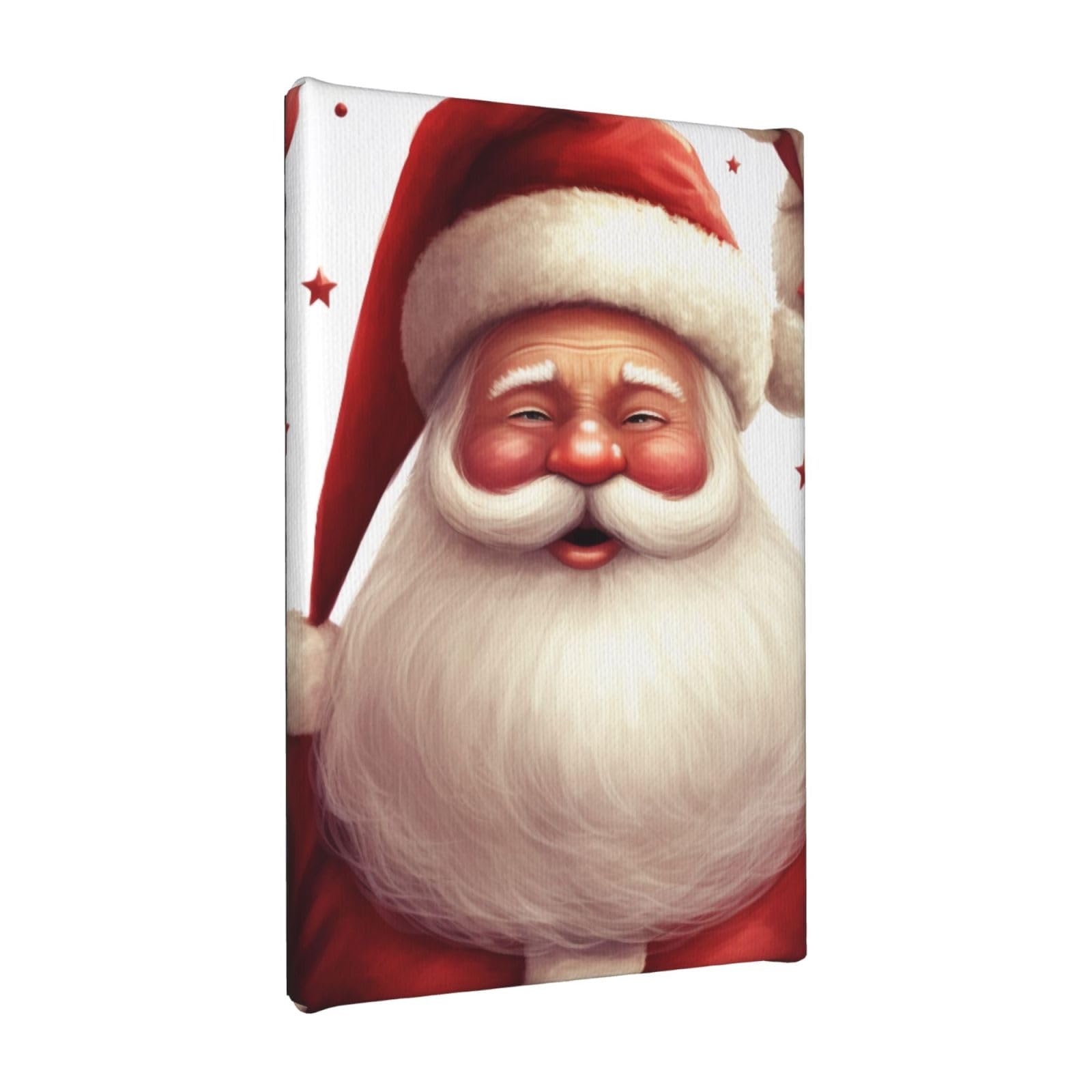 YKLJG Christmas Santa Claus Printed Wall Art Canvas Painting 20x30 CM Wooden Framed Picture Painting Artwork Prints for Bedroom Kitchen Home Office Decor