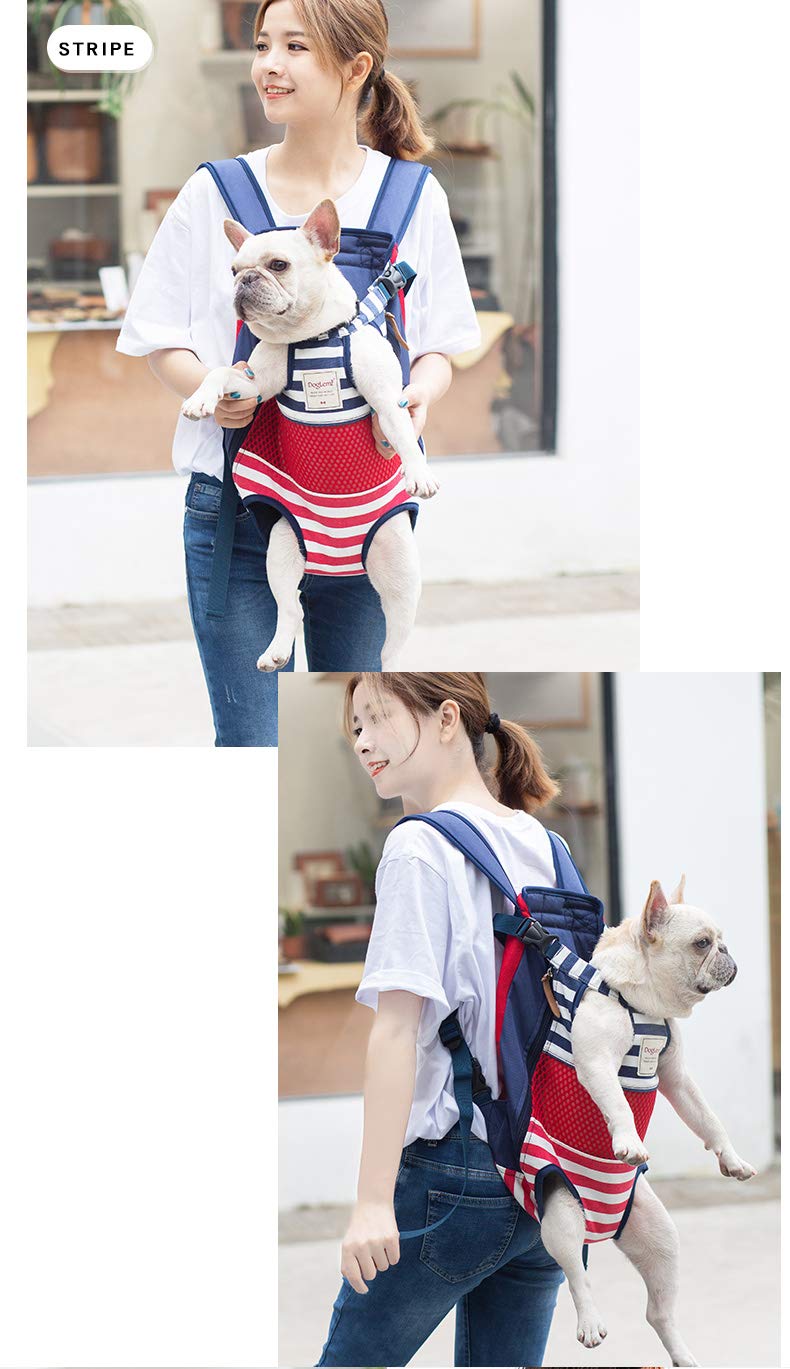 Tineer Zaino per Animali Domestici,Regolabile Dog Front Legs out Carrier Backpack Il Sacchetto di Mano Libero Viaggi,Easy-Fit per 5-12KG Piccole Medie Gatti Cani attività all'aperto (Stripe)