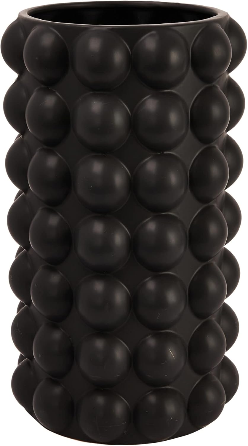 Creative Co-Op Round Stoneware Umbrella Holder/Vase with Raised Dots and Matte Finish, Charcoal