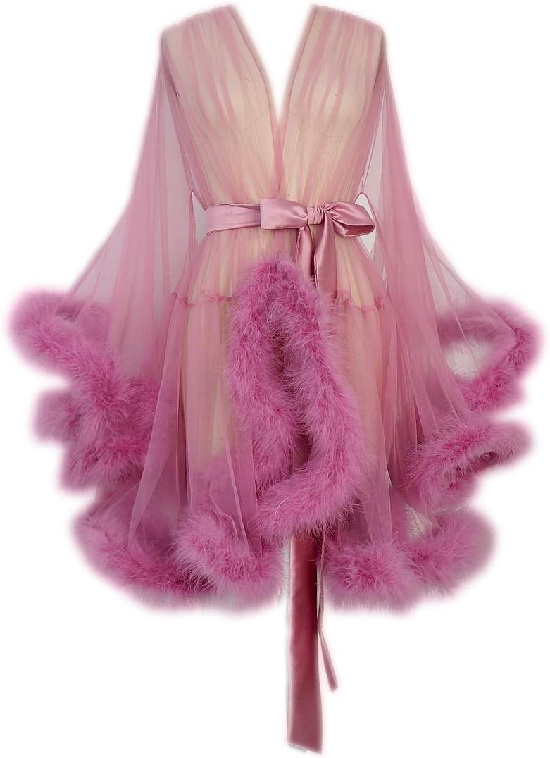 Marabou Robe Sexy Feather Bridal Robe Tulle Illusion Long Wedding Scarf New Custom Made …