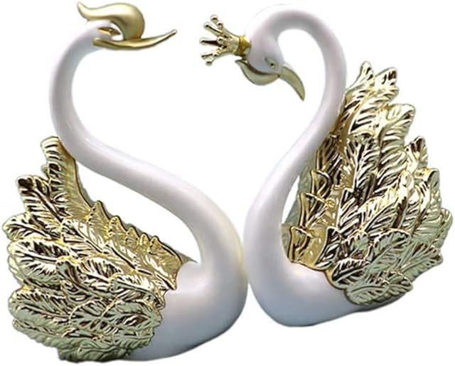 SACALA 2Pcs Golden Swan Cake Topper Ornaments, Pair of Swan Figurines for Car Dashboard Decorating, Statues for Home Party Wedding Christmas Decorations