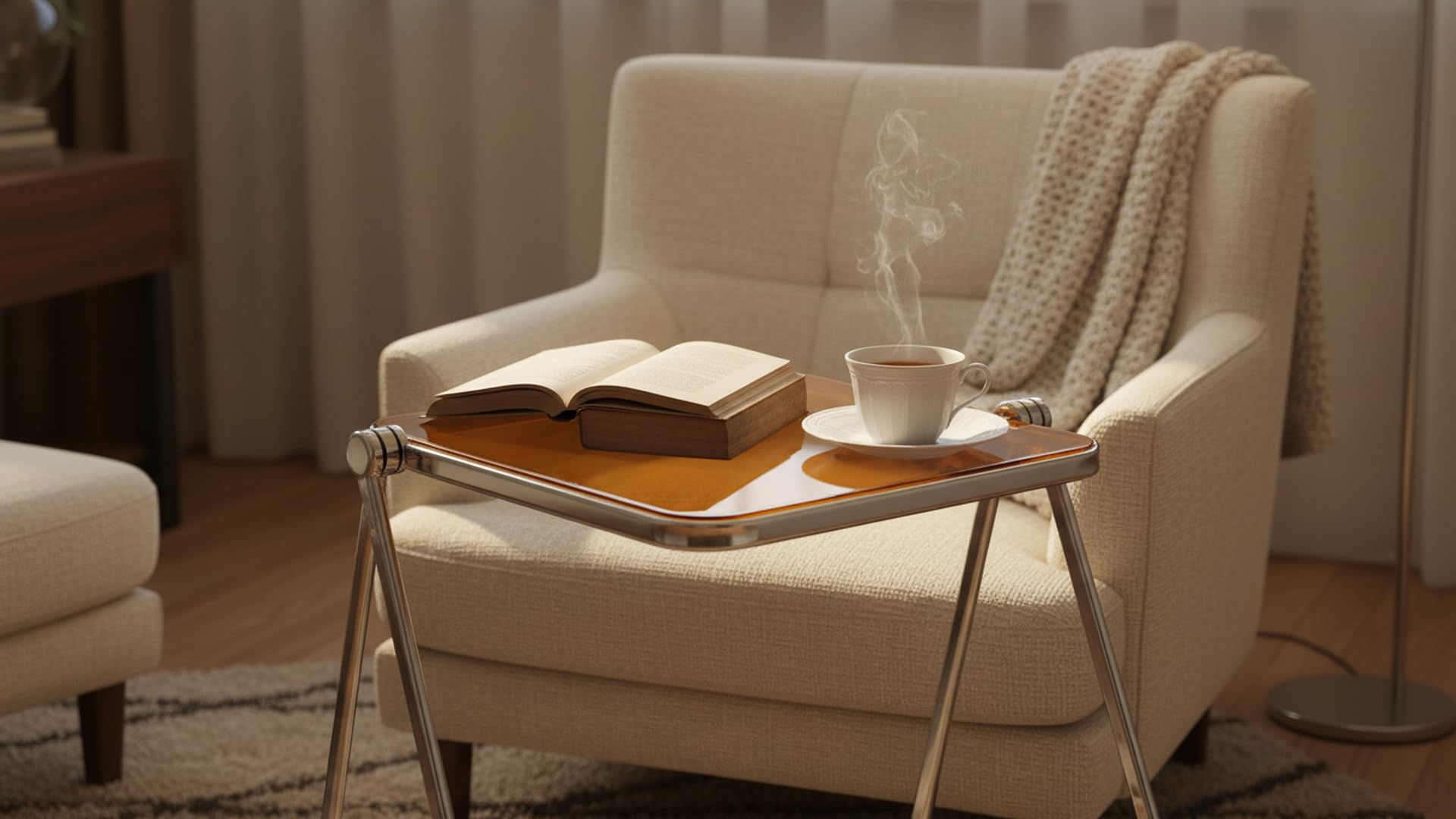 Table Pliante en Acrylique Transparent, Design léger et Pliable pour Salon, Cuisine, Balcon — Gain de Place, Tawny