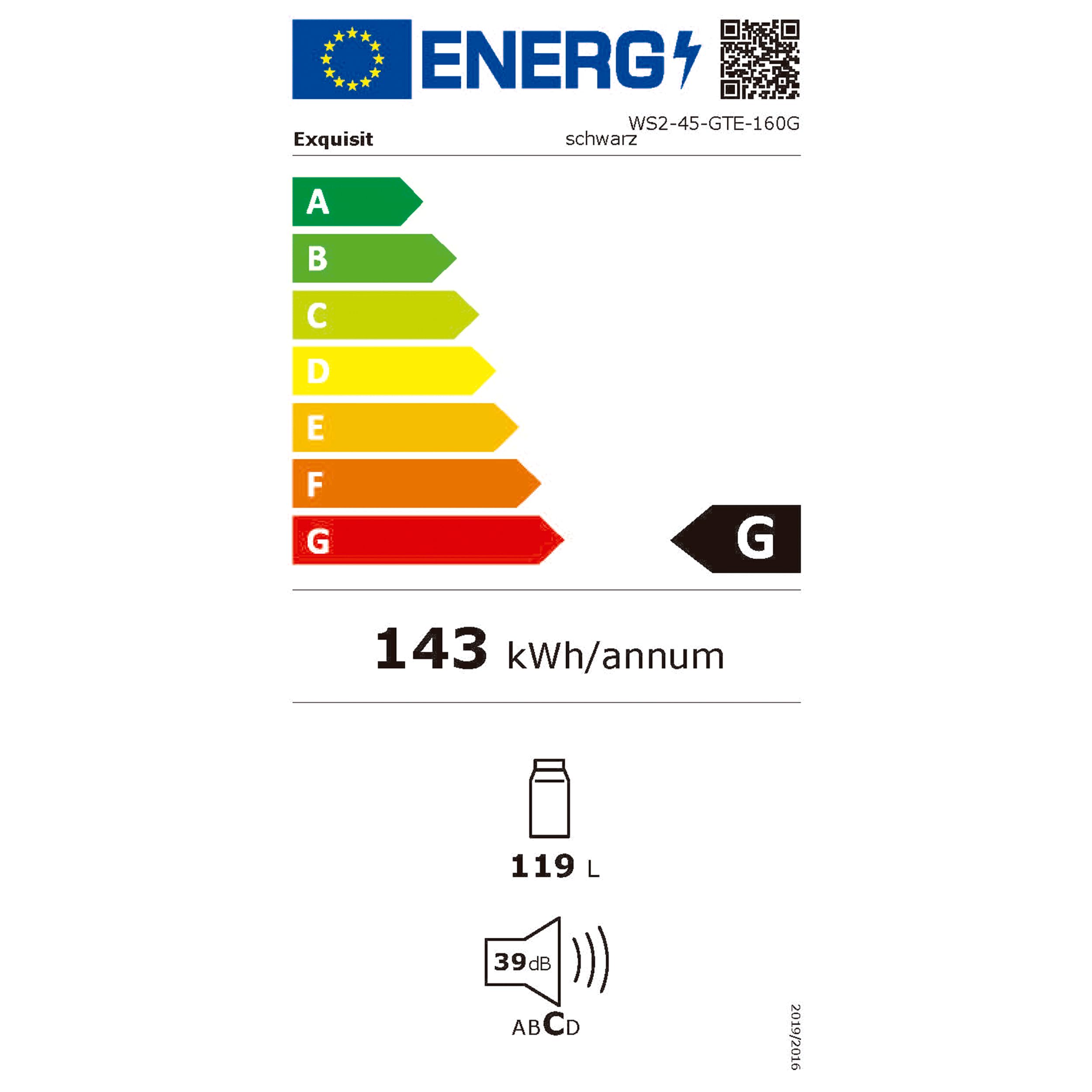 Exquisit® Vinoteca para 45 Botellas, 119L, Negro, Clase G, Dos Zonas de Temperatura 5-20°C, Control Digital LCD, Puerta Reversible de Cristal, Iluminación LED, Medidas (86,5 x 49,0 x 58,0 cm).