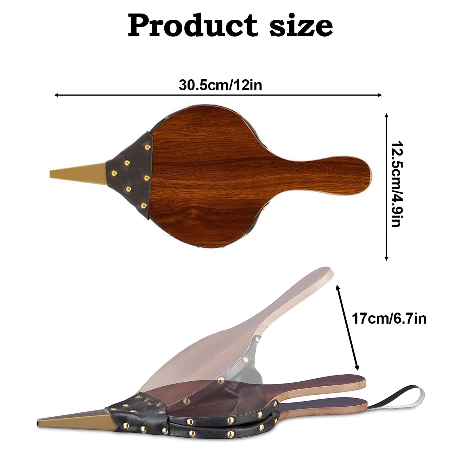 Fuelles de Chimenea, Soplador de Aire de Madera, Soplador de Chimenea Manual, Incluye Cordón Para Colgar, Adecuado Para Barbacoas En Casa, Acampadas, Chimeneas y Senderismo, 30.5 x 12.5cm — view 2