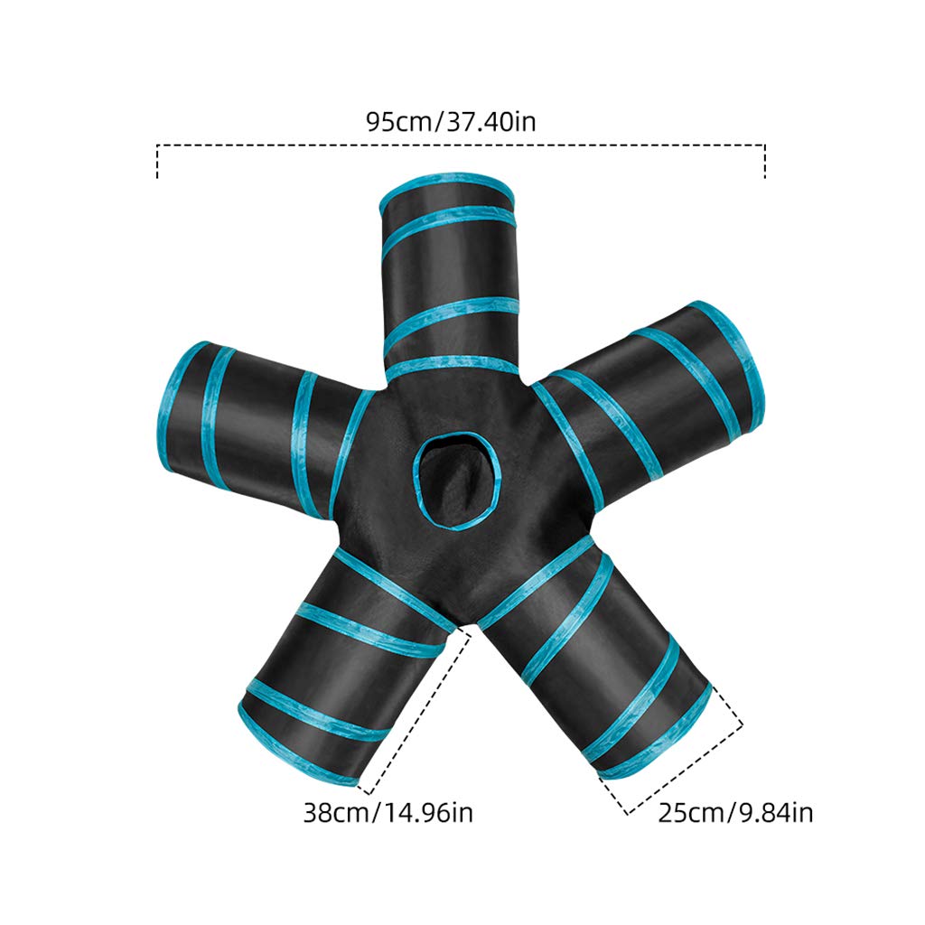 Túnel de juguete para gatos de 5 vías, tubo plegable, juego interactivo con pompones y campanas para gatos, cachorros, conejos, cobayas, uso interior y exterior