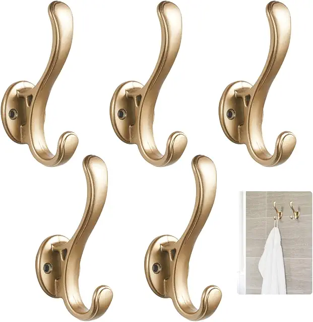 Rairsky 5 Pcs Gold Vintage Wall Hooks - Kapstok Haak voor Entree, Garage, Slaapkamer