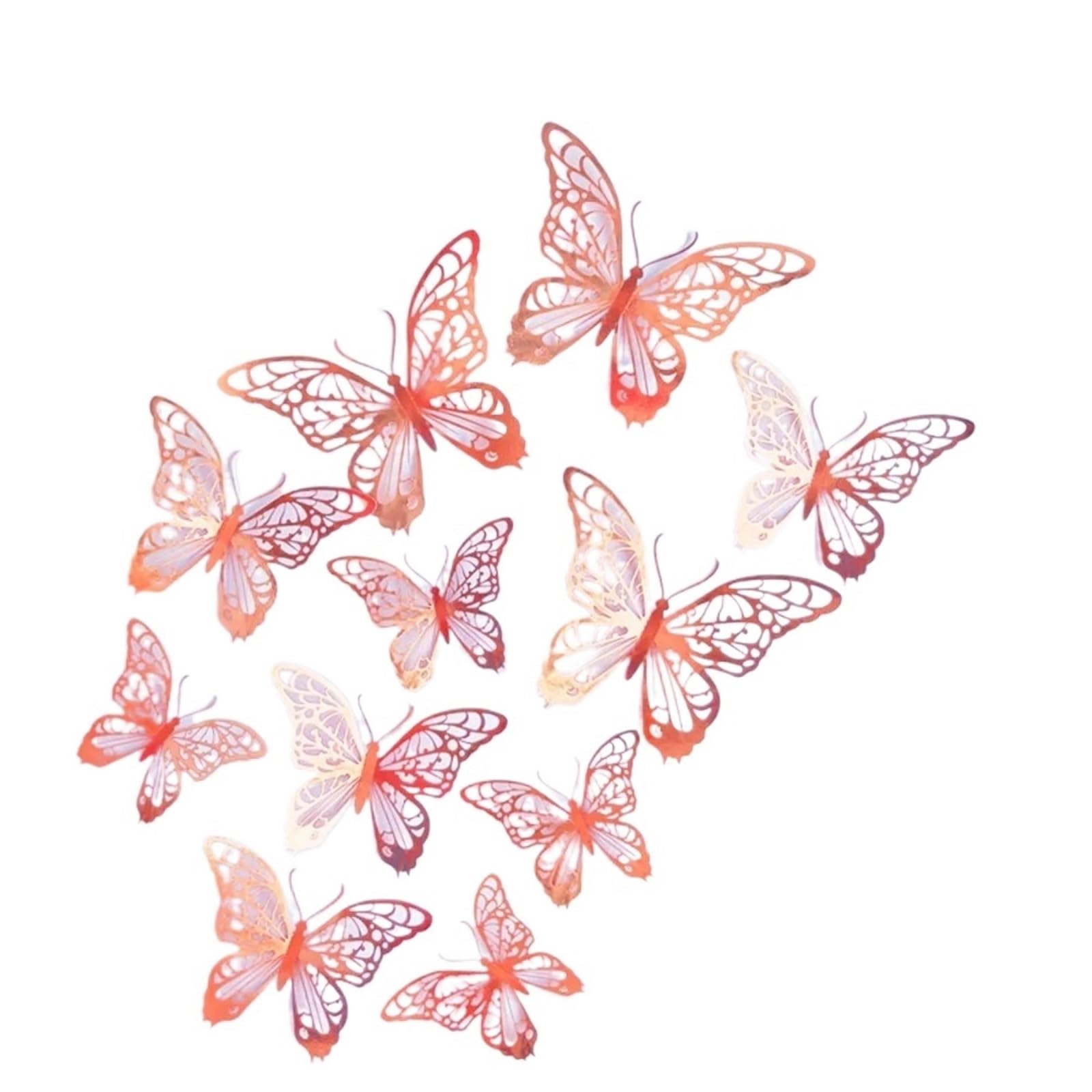 12pcs Colorful Hollow Butterfly Sticker DIY Paper 3D Wall Decor Exquisite Cartoon Simulation(Color01)