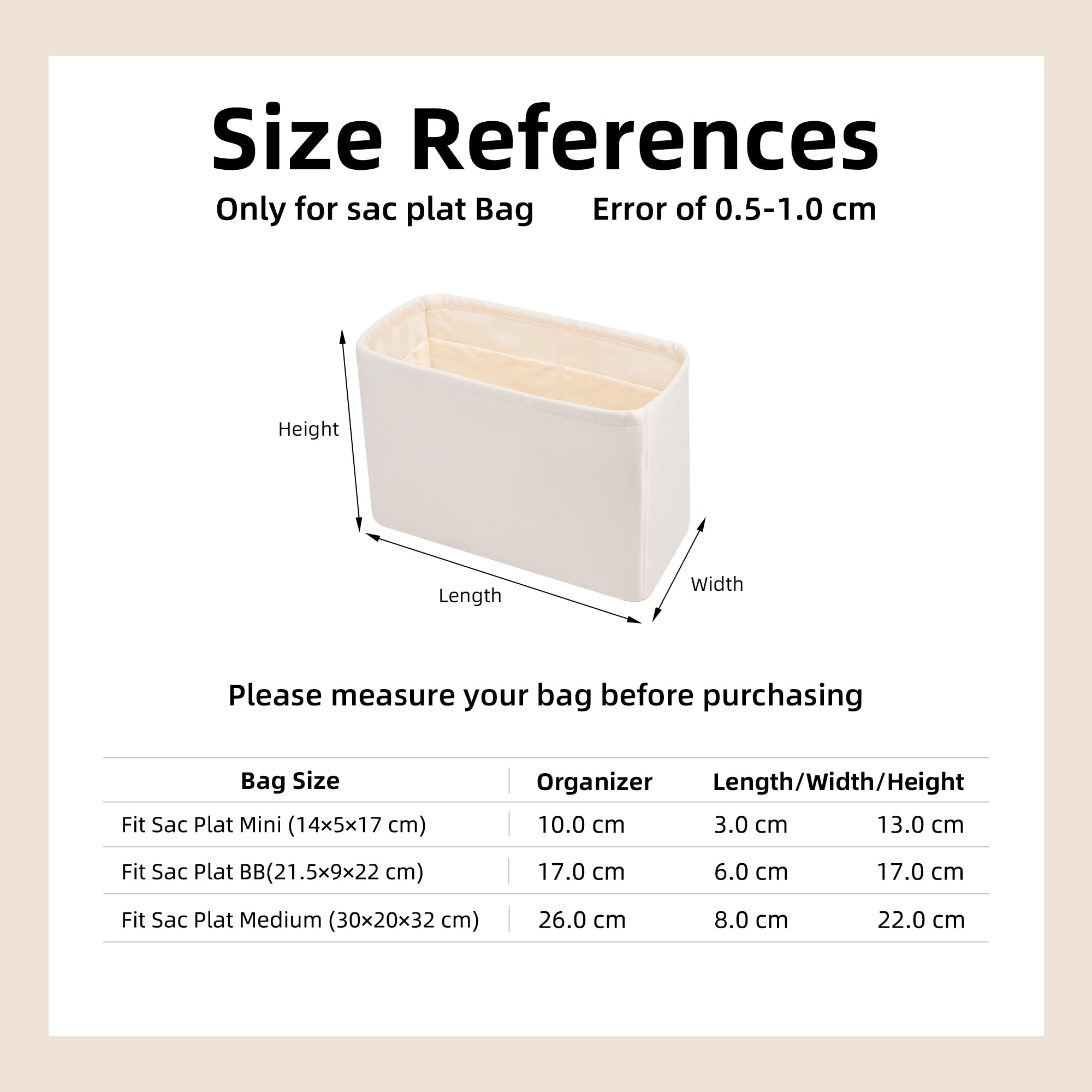 DGAZ Organizador Interior para Sac Plat BB, Inserto de Satén, Craie