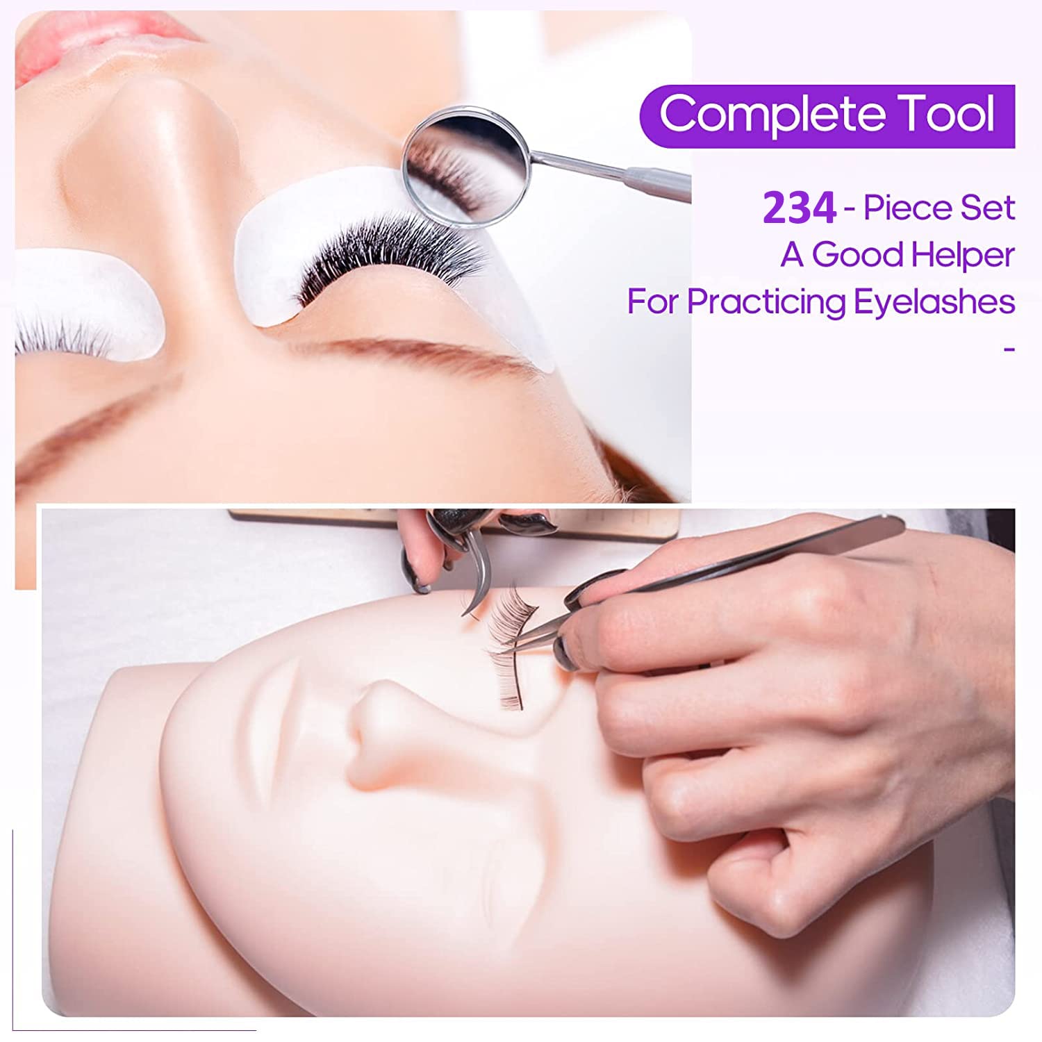 234 Pieces Lash Eyelash Extension Kit, NEW Eyelash Grafting Training Tools Lashes Extension Practice Exercise Set with Mannequin Head, Glue Lashes Tweezers for Beginners Practice Eye Lashes