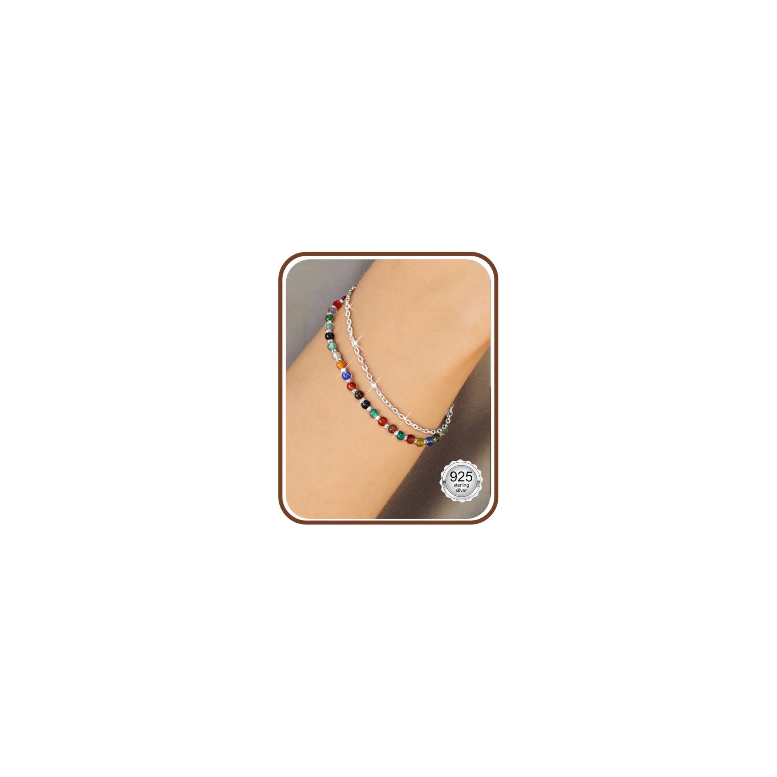 Adramata Pulsera de Plata de Ley 925 con Cierre para Mujer Pulseras de Piedra Natural Pulseras de Cuentas Ajustables Chapadas en Oro Pulseras Boho de Cristal Regalo para Mujer