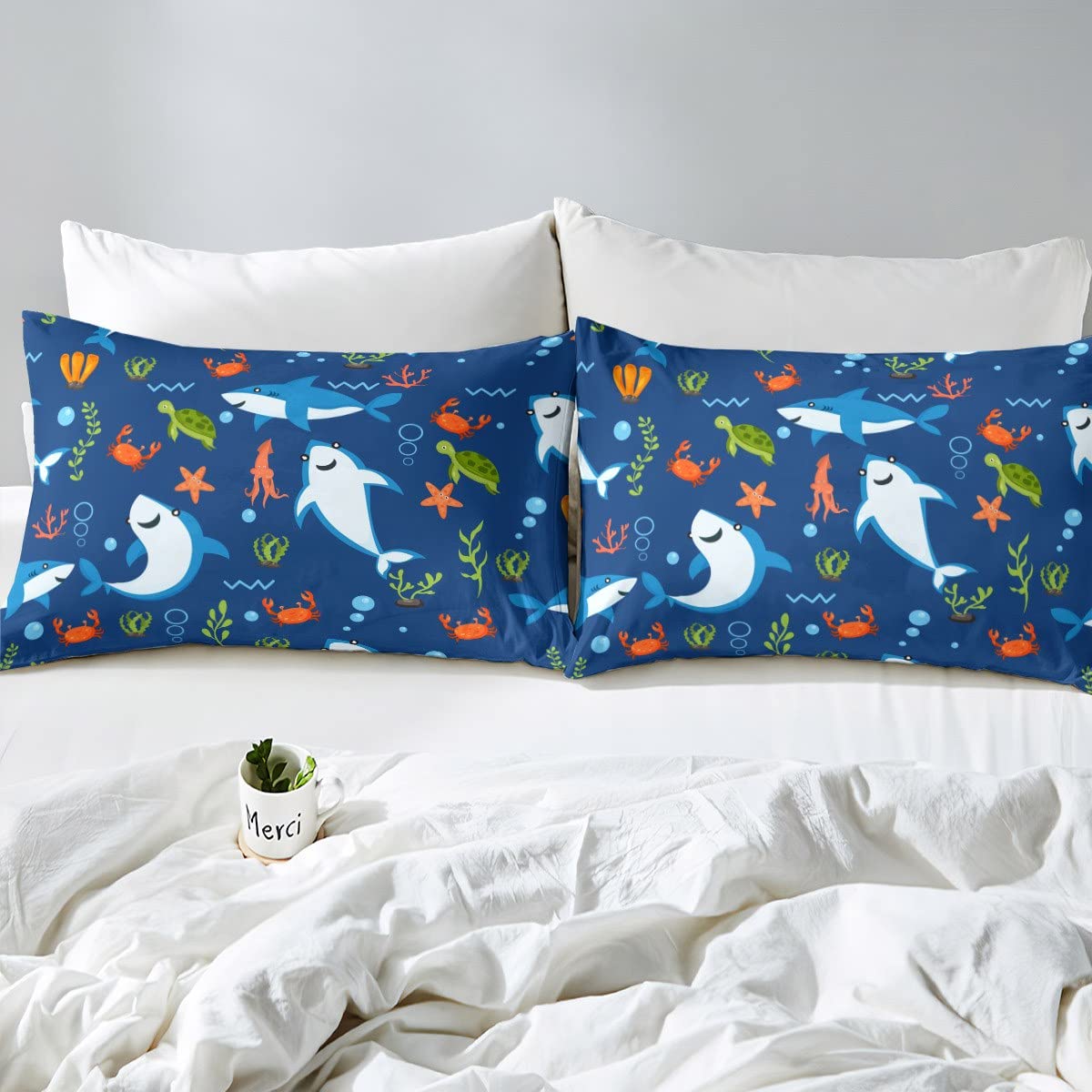 Set di biancheria da letto per bambini con motivo squalo e tartaruga marina di Homemissing, copripiumino per ragazzi e ragazze, decorazione per la camera da letto, motivo creature oceaniche