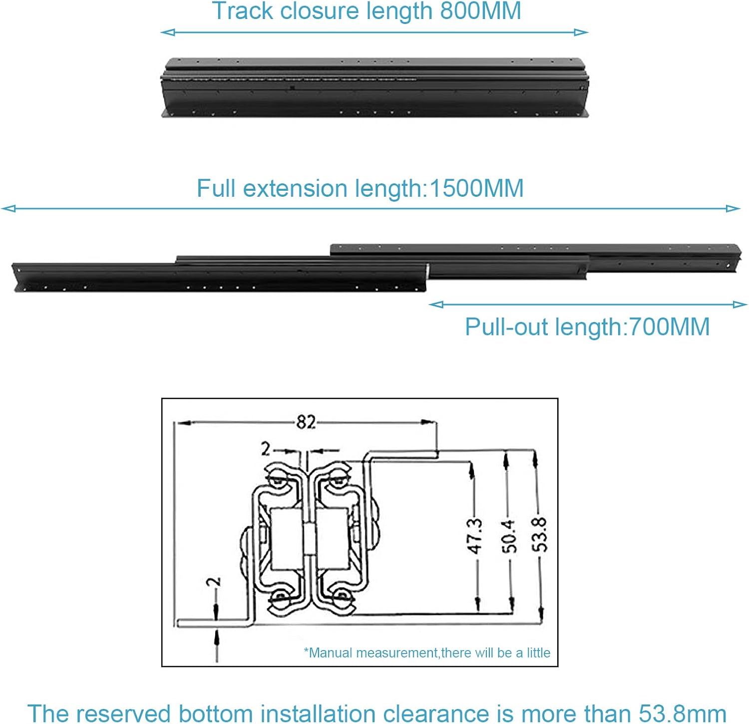 1 Pair Undermount Heavy Duty Drawer Slides, 16 24 32 40 Inch Drawer Slides, 260 lb Load Capacity 3-Fold Full Extension, Hidden Drawer Side Mount. (32 inch)