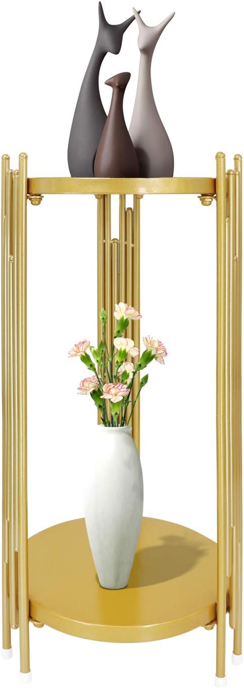 Tall Plant Stand,Large Metal Potted Plant Stand Display Shelf, 2 Tier Plant Stand Indooor Outdoor, Sturdy Plant Shelf Flower Pot Rack Gold (2.3ft)