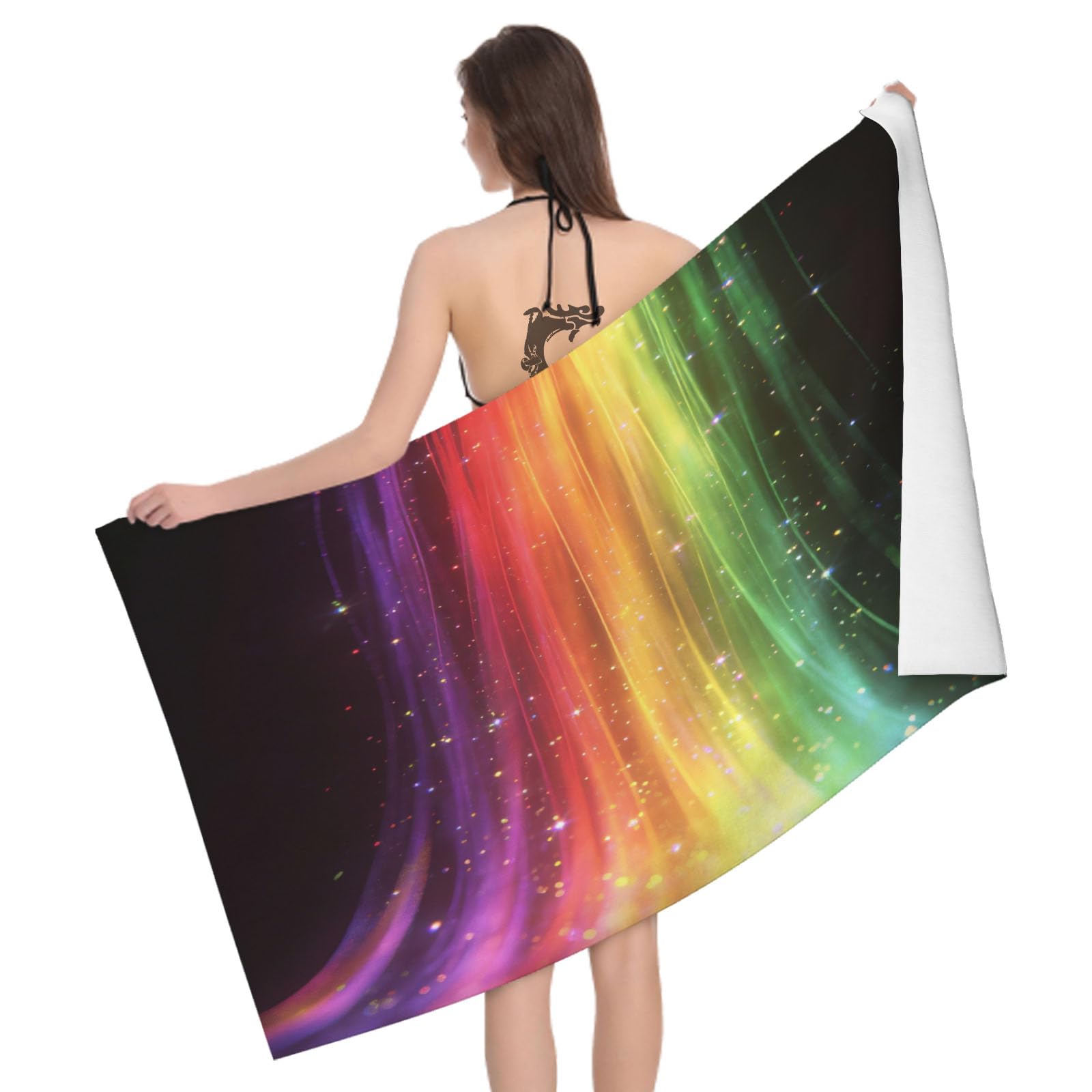 Leichong 3D Rainbow Printed Beach Towel Microfiber Soft Quick Dry for Adults, Romantic Bath Towel Lightweight Soft Absorbent for Travel Swimming Pool Sports, 75 x 150 cm