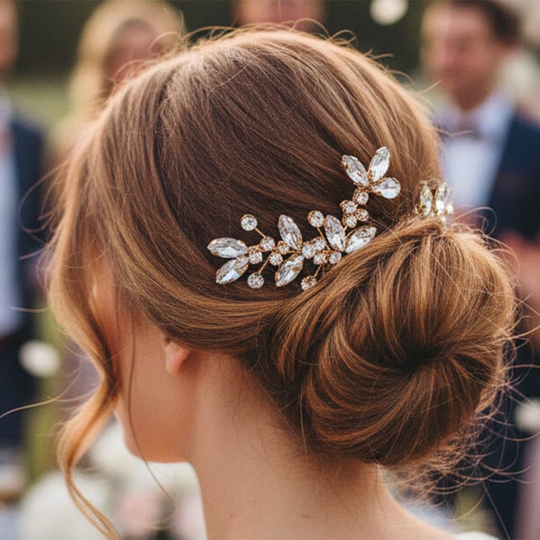 Casdre Crystal Bride Wedding Hair Pins Rhinestone Bridal Hair Pieces Wedding Hair Accessories for Women and Girls (Pack of 2) (B Gold) - Image 5