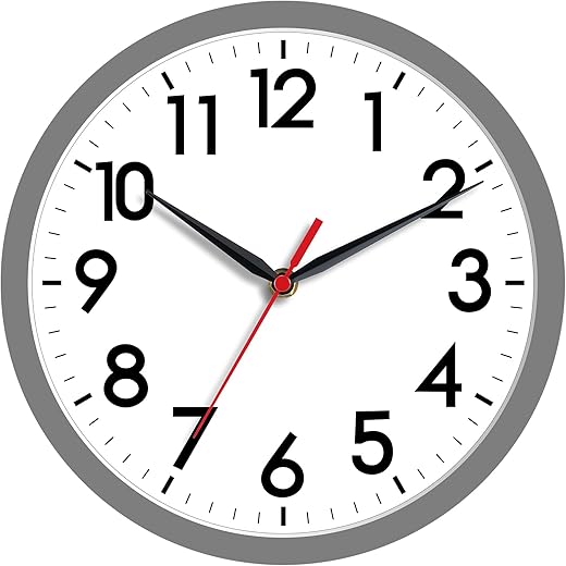 AKCISOT Wall Clock 8 Inch Silent Non-Ticking Modern Clocks Battery Operated - Analog Small Classic for Office, Home, Bathroom, Kitchen, Bedroom, School(Gray)
