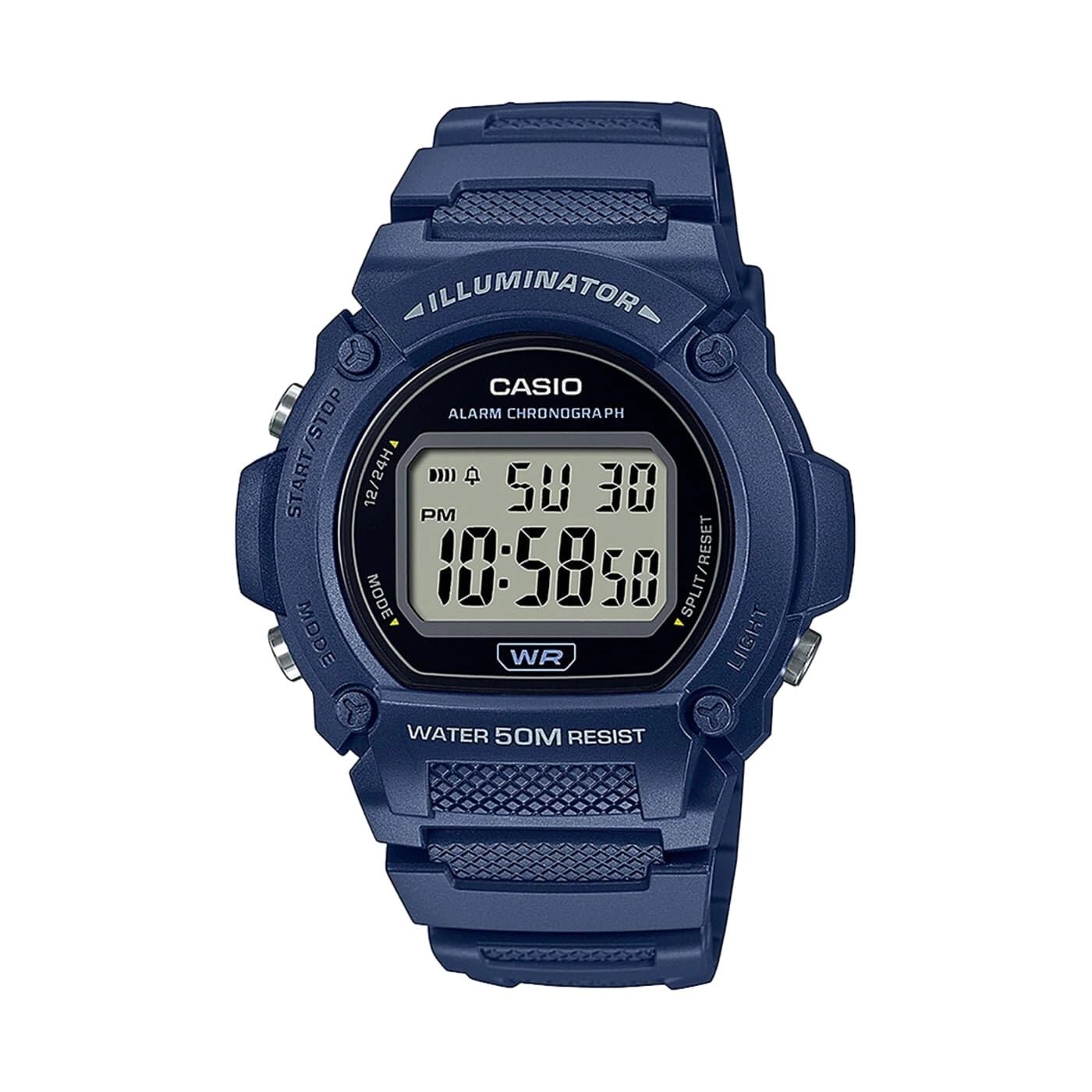 W219H Series | Men’s Digital Watch | 50M WR | LED Illuminator | 100 SEC Chronograph | 1/100 SEC Stopwatch | Daily Alarm | Hourly Time Signal | Auto Calendar | 7 Year Battery