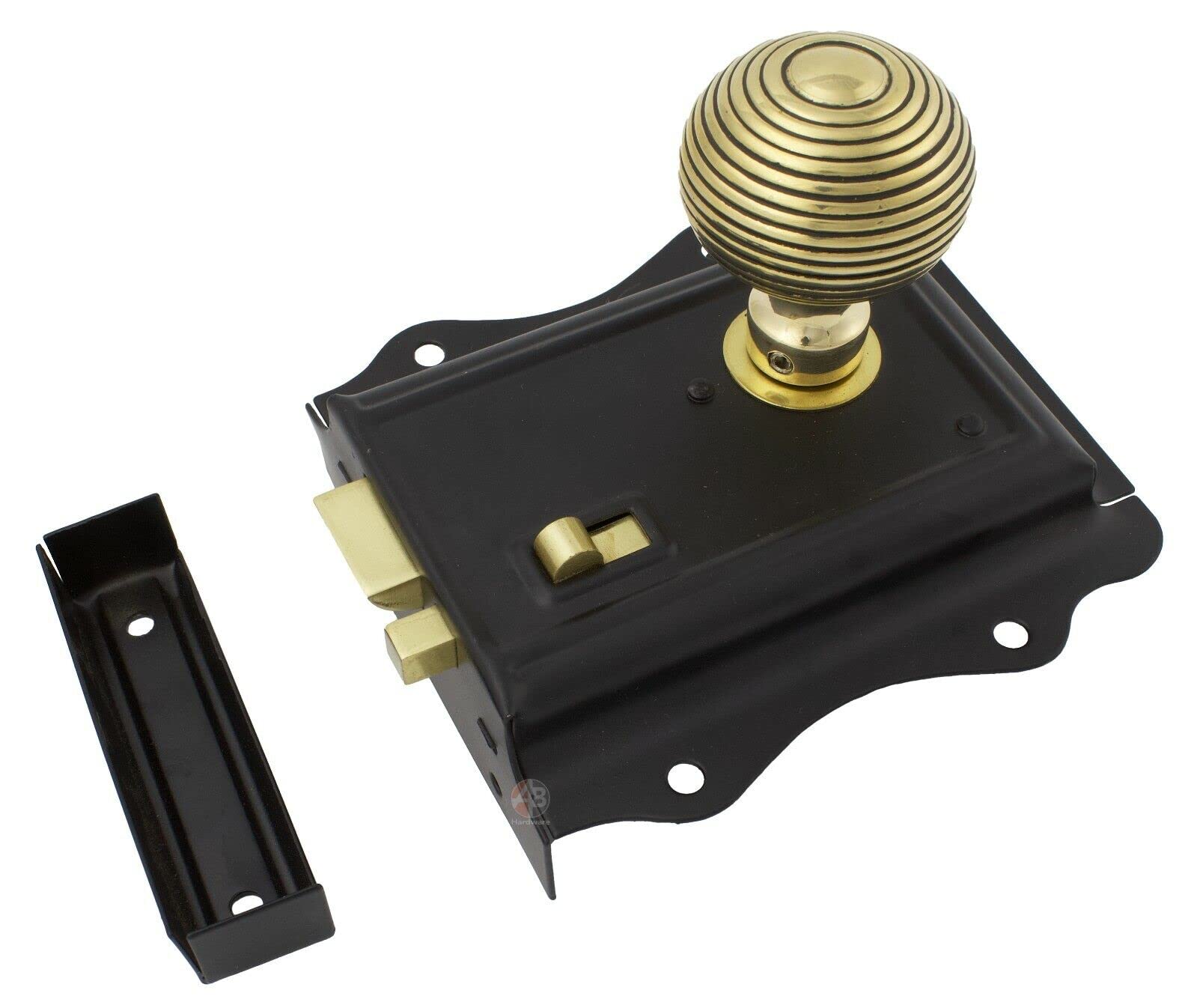 AB Hardware Black Brass Victorian Style Rim Latch Lock Aged Brass Beehive Door Knobs Pair