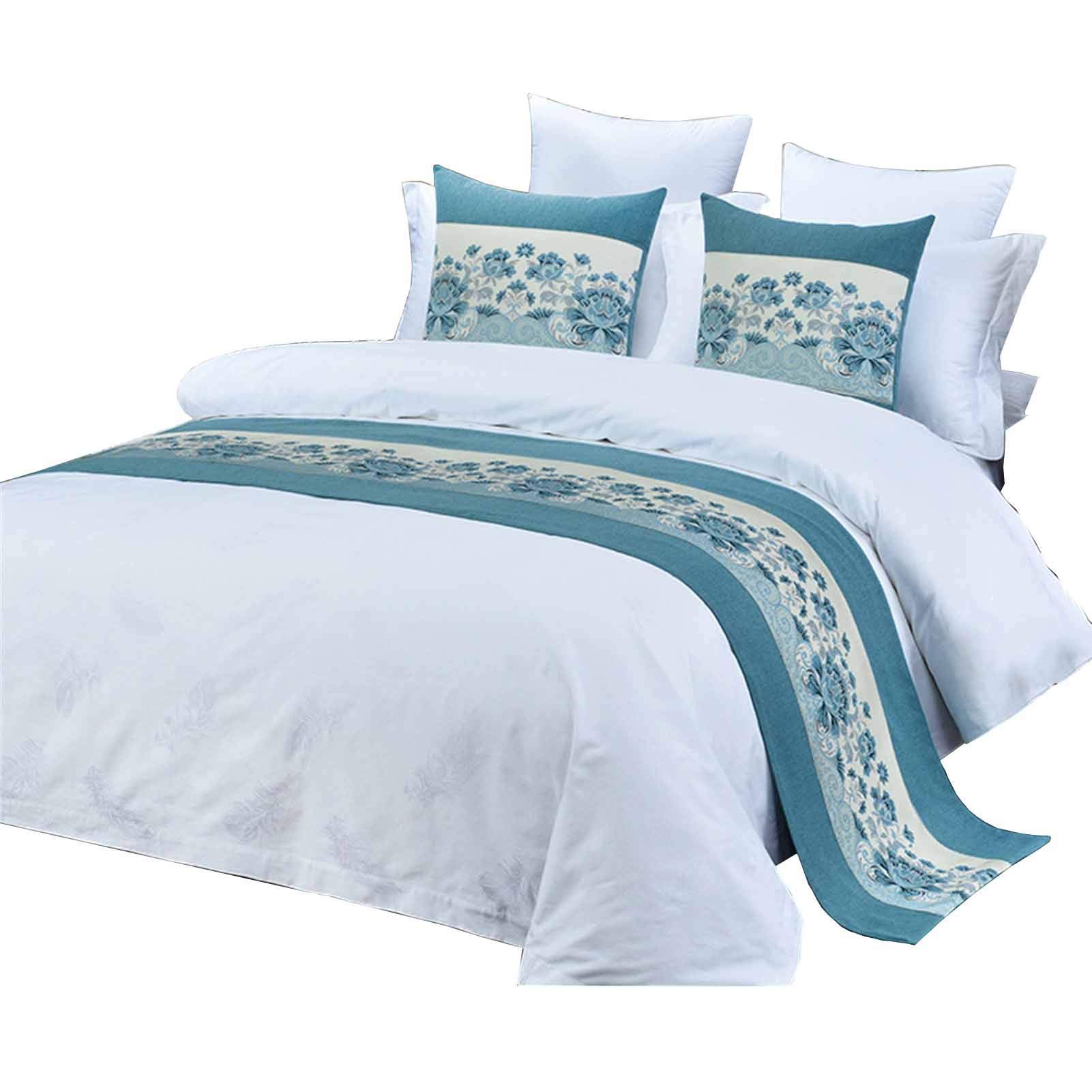 Wxyfl Quilted Bed Runner Cotton Bedding Scarf Classic Floral Embroidered Throw Pillowcases for Hotel Home Bedroom,b,50x210CM for 150cm bed