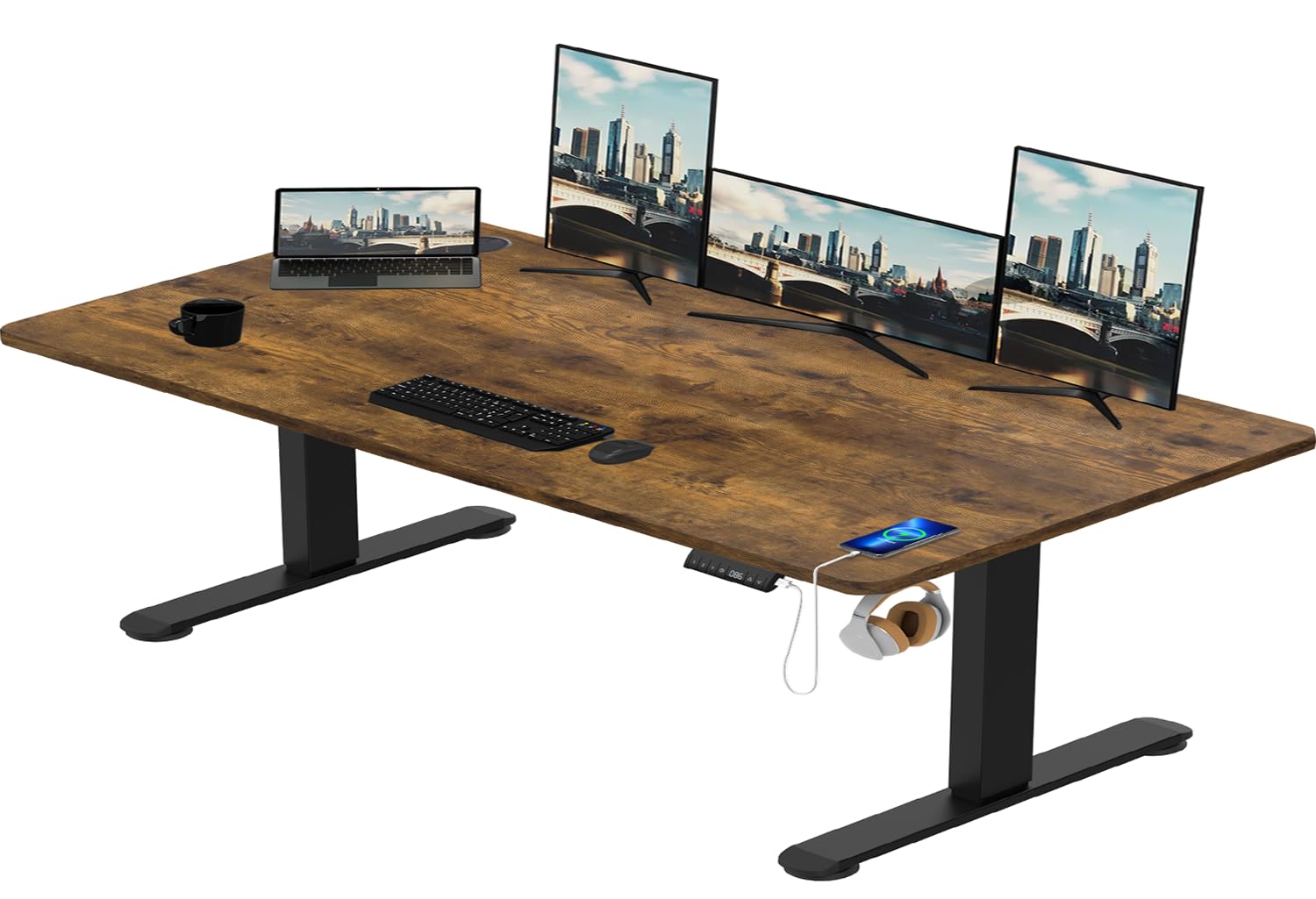 TRIUMPHKEY Scrivania Elettrica Regolabile in Altezza,200 x 80 cm,Presa USB, 3 Controllo Memoria, Scrivania, Altezza Regolabile, Anti-collisione,Elettrica Ergonomica, per Computer