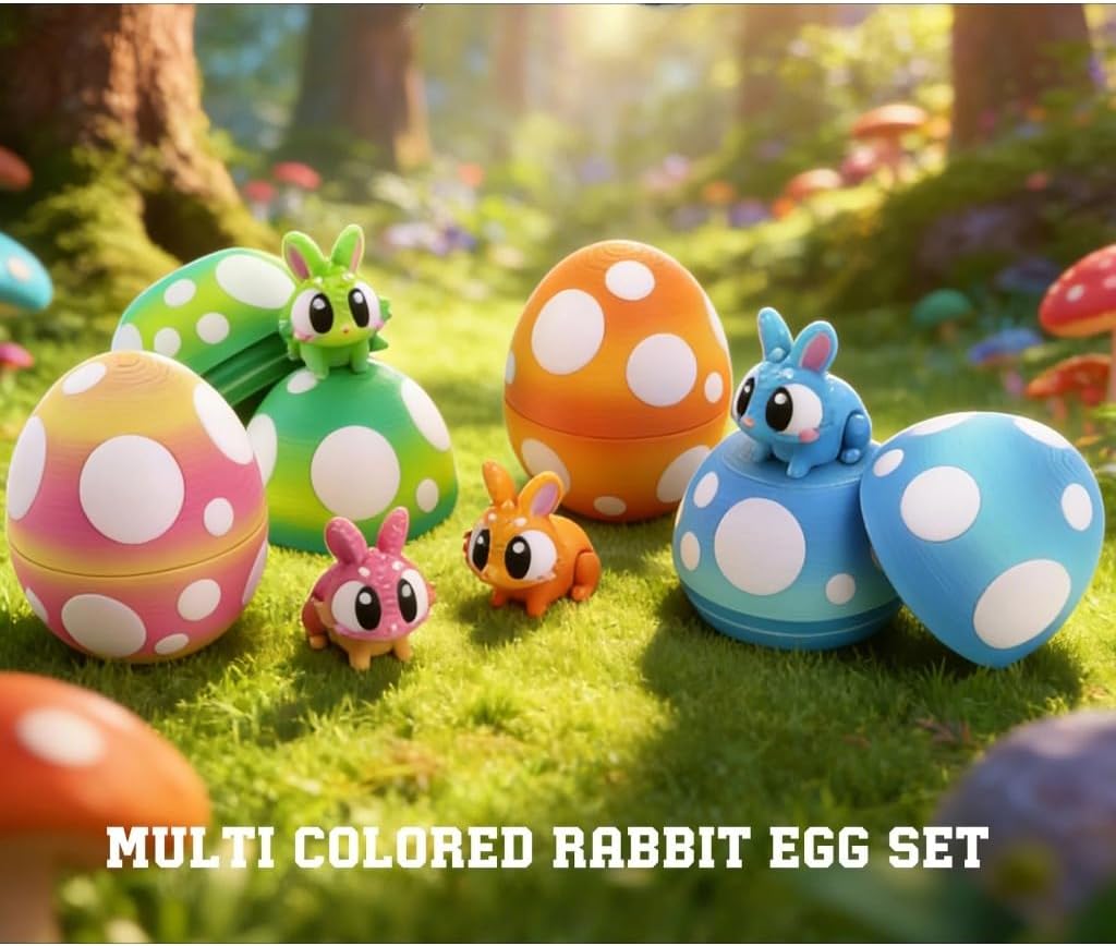 3D Easter Bunny Printed Fidget Toy, 3D Printed Easter Eggs with Rabbit Inside, Autism Toy Egg Toy for Anxiety Relief, Flexible Joints Rabbit Easter Egg Gift for Children (B)