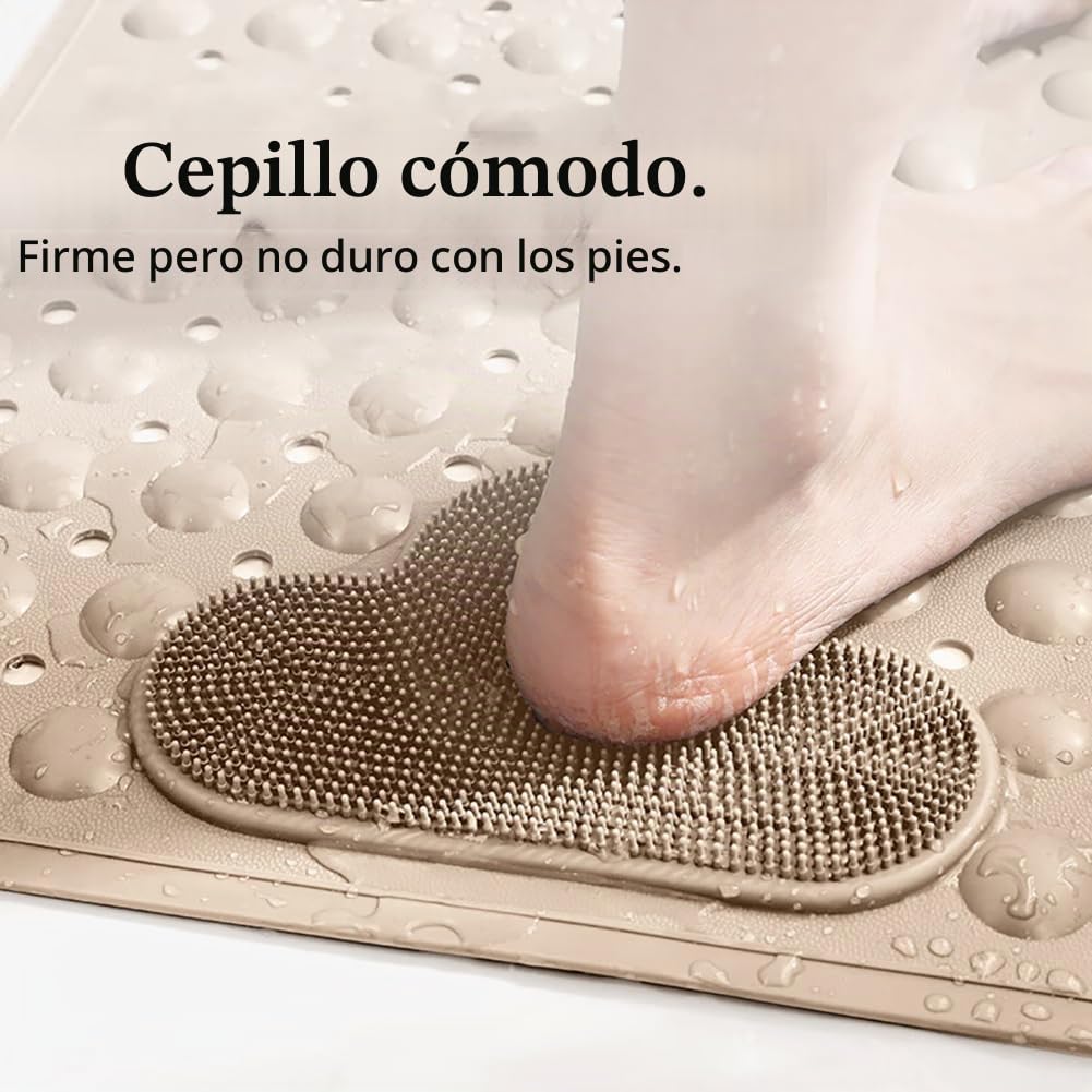 Alfombra Ducha Antideslizante 90x60cm,Alfombrilla Ducha con Ventosas,Alfombra Bañera Antideslizante con Orificios de Drenaje,para Baño,Beige