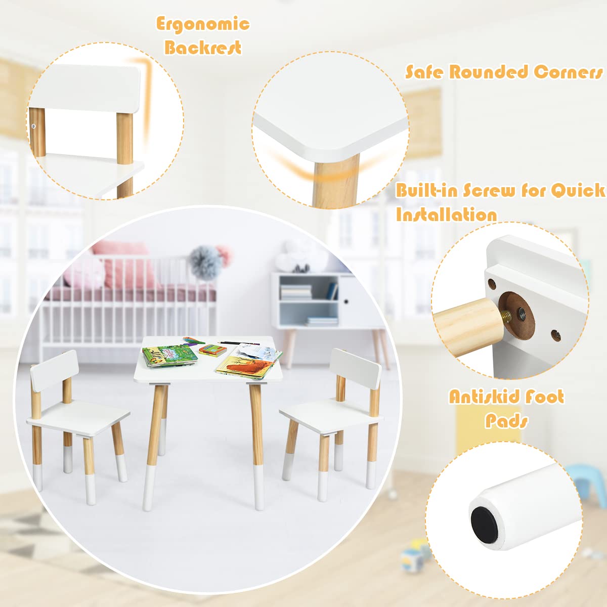 LIFEZEAL Juego de mesa infantil con 2 sillas multifunción, juego de mesa y silla para niños de 3 a 7 años, para guardería, sala de estar, habitación infantil
