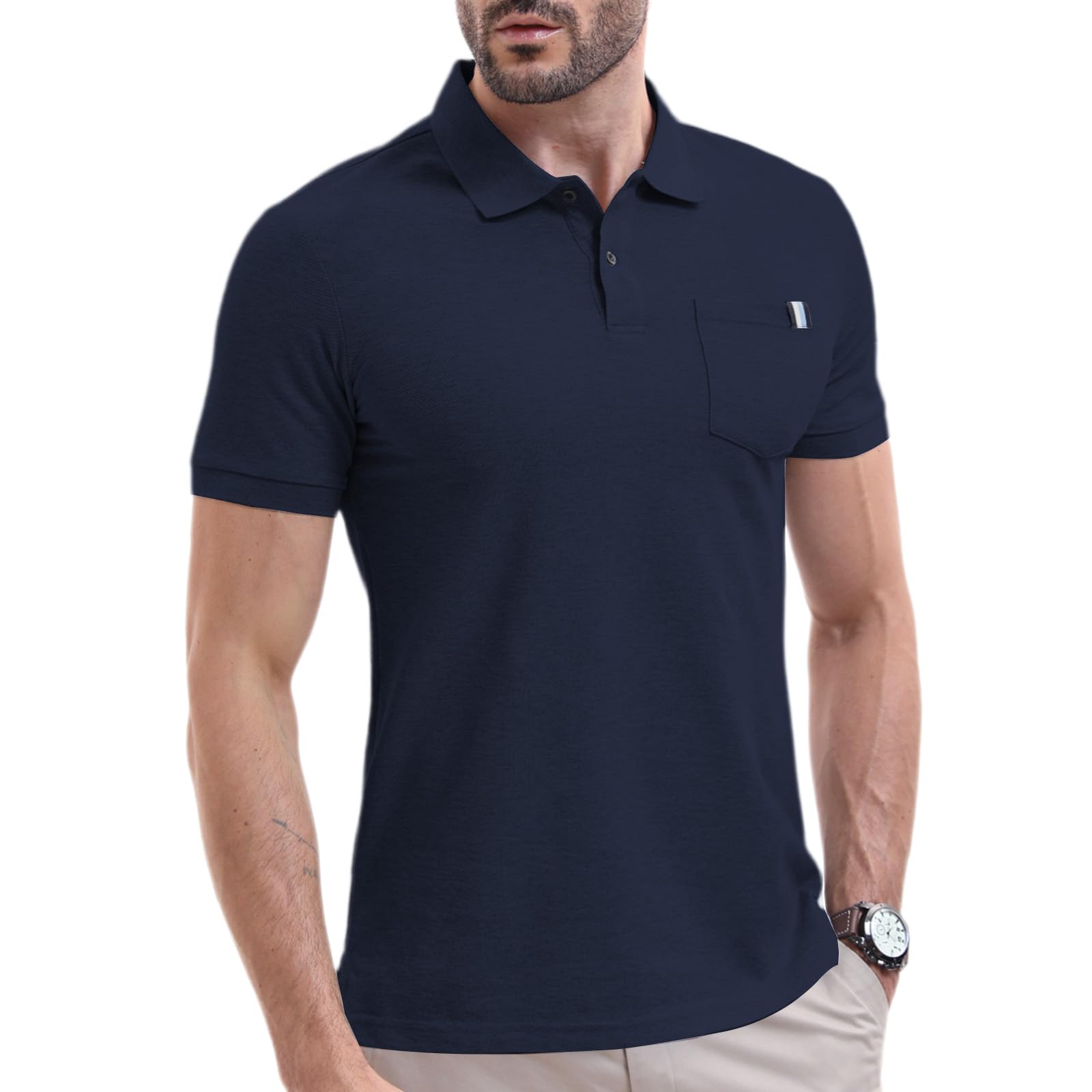 Yageshark Poloshirts Herren Kurzarm Baumwolle Sommer Atmungsaktives Männer Knopfleiste Casual Sport Shirt mit Brusttasche Basic Klassisches Golf Polohemd