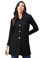 eKools Women's Winterwear Woolen Self Cardigans Banded Collar Sweaters (Black, 2XL)