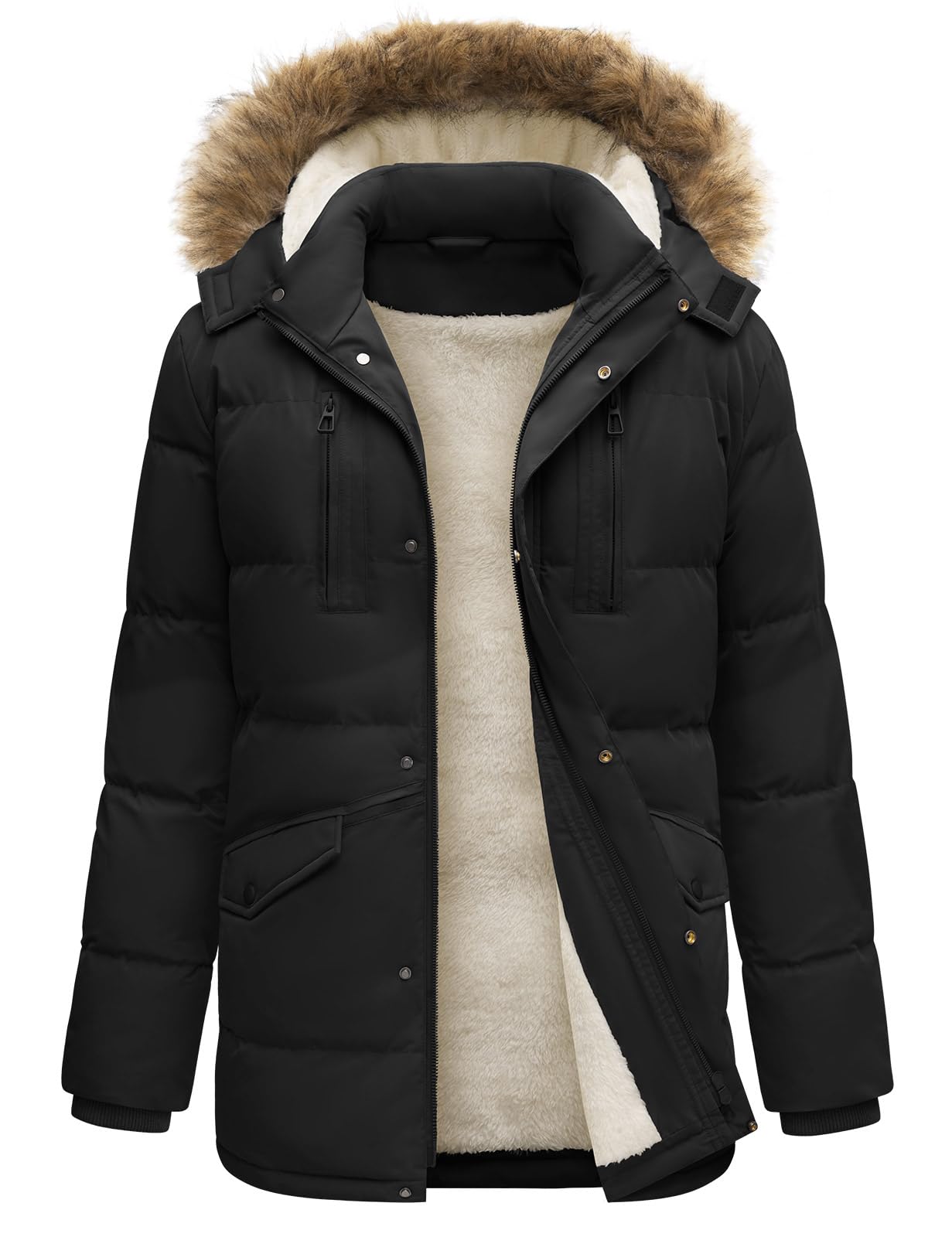 TOMEEK Chaqueta Hombre Invierno Impermeable Abrigo Larga Parka Chaqueta Abrigos Hombre de Trabajo Chaquetones de Invierno con Sombrero Desmontable(Azul marino,M)