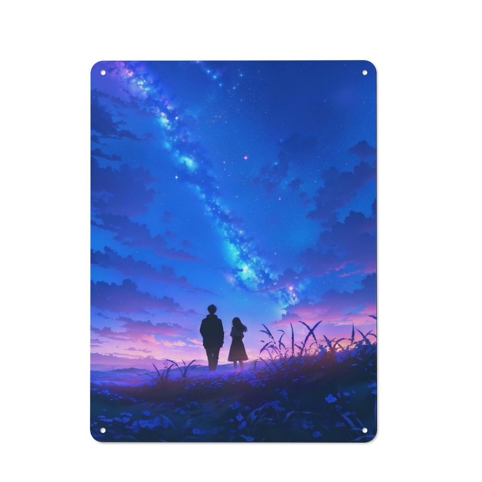 Anime Couple Under Stars Metal Wall Plaque, Easy to Hang Plaque for Garage, Shed, Workshop Or Hobby Room, 40x30cm