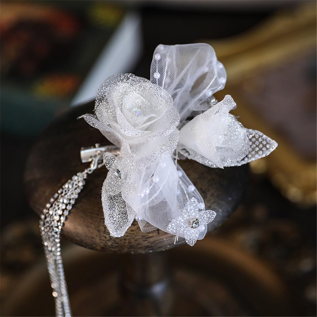 Bridal Headwear White Headflower Fringe Hair Clip Sen Tied Edge Wedding Dress Styling Accessories