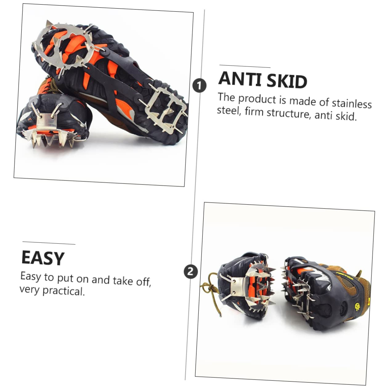 GALPADA 1pair Outdoor Teeth Ice Shoe Non- Grippers for Hiking Fishing and Snow Work -Skid Traction for Boots and Casual Shoes