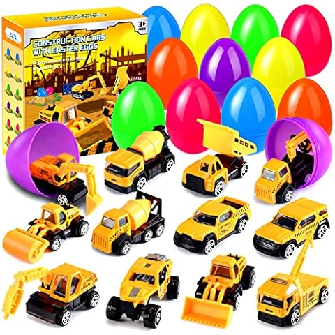 EUCOCO Toys for 2 3 4 5 6 7 8 Year Old Boys Girls, Suprise Eggs for Kids 3-9 Year Old Girl Boy Gifts Construction Toy Easter Egg Toy Set Toy Cars Birthday Presents Boys Toys Age 3-9 Mini Cars Cover