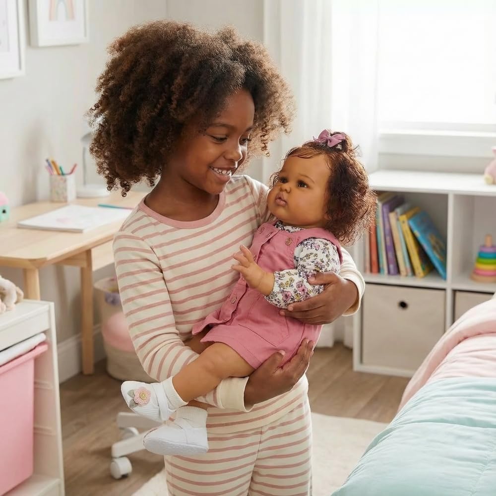 Realistic Reborn Baby Dolls Black Girls Reborn Doll Soft Body 24-Inch Lifelike African American Newborn Toddler Baby Doll Real Life Open Eyes Baby Dolls Gift Box